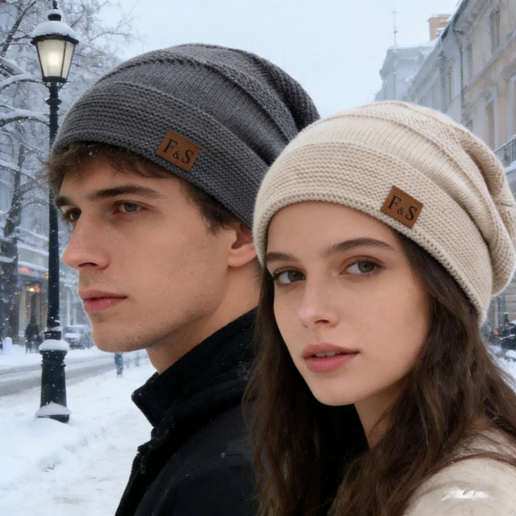 New Unisex Slouchy Winter Hats Add Fur Lined Men And Women Warm Beanie Cap