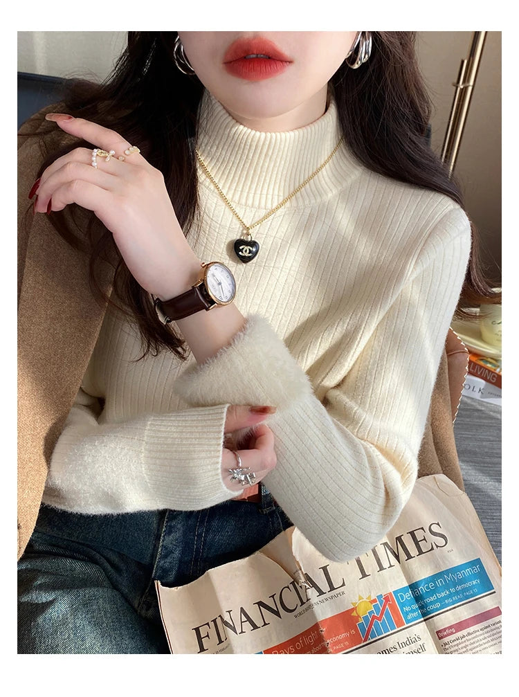 Women's Turtleneck Sweater Winter 2026 Retro with Velvet