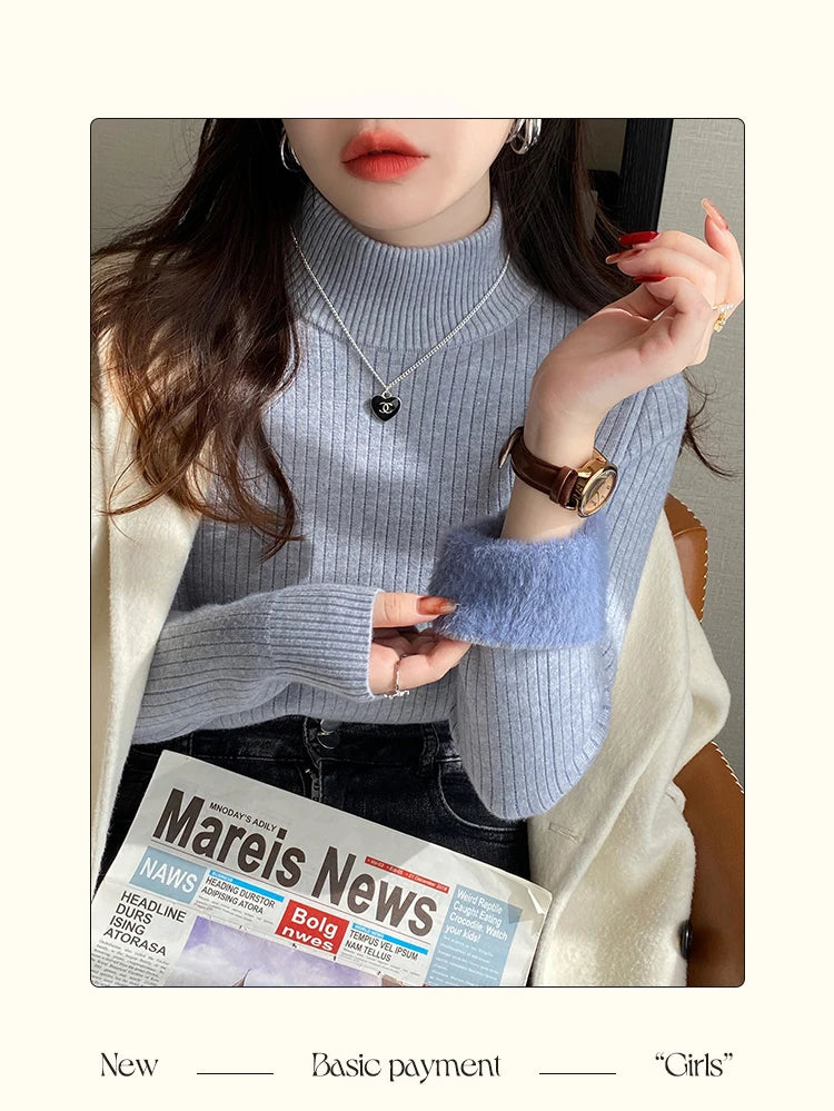 Women's Turtleneck Sweater Winter 2026 Retro with Velvet