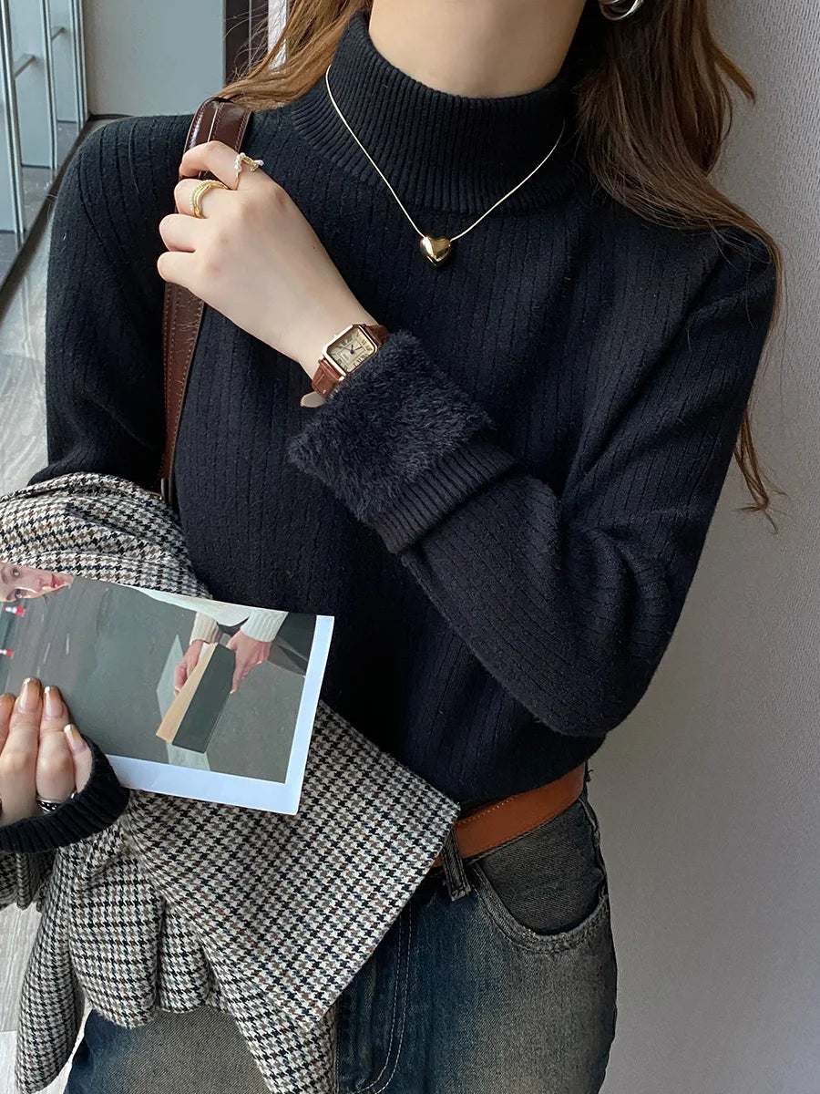 Women's Turtleneck Sweater Winter 2026 Retro with Velvet