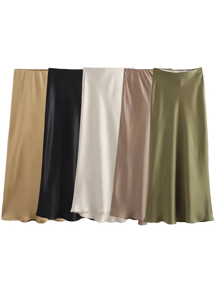 Black Satin skirt Woman High Waist