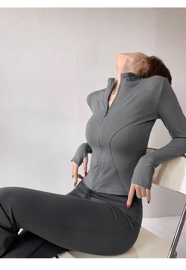 Sun Quick Drying Sports Coat Women's Tight Top Yoga Jacket Long