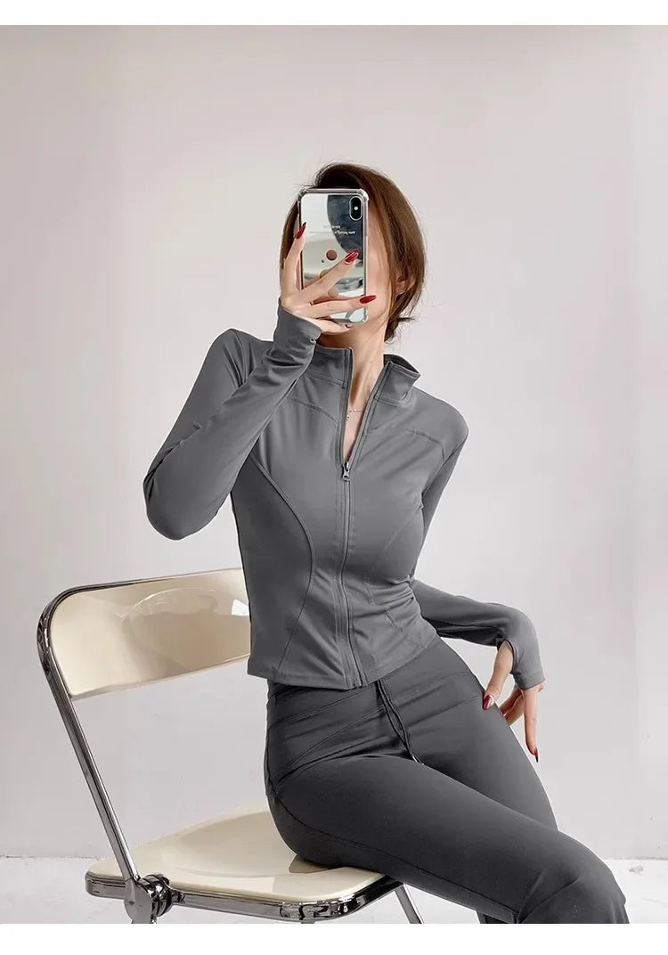 Sun Quick Drying Sports Coat Women's Tight Top Yoga Jacket Long