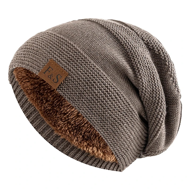 New Unisex Slouchy Winter Hats Add Fur Lined Men And Women Warm Beanie Cap