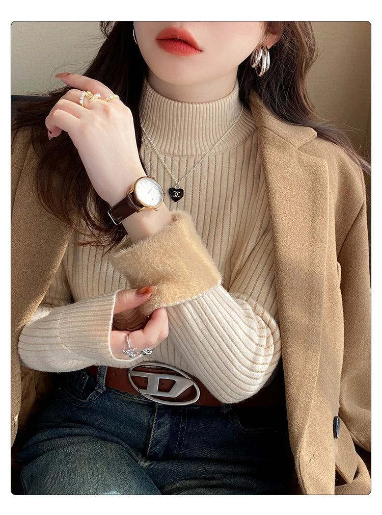 Women's Turtleneck Sweater Winter 2026 Retro with Velvet
