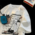 New Men Women T Shirt Pullover Oversize Korean version Cartoon Cat Group