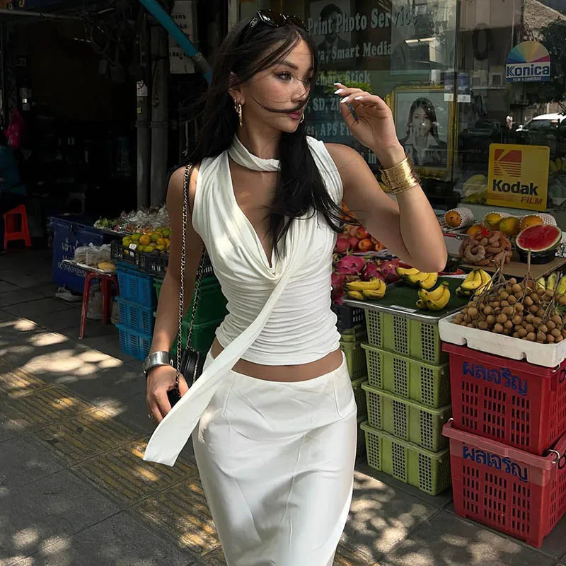 Women's Sexy Sleeveless V-Neck Solid Tank Top Fashion Bandage