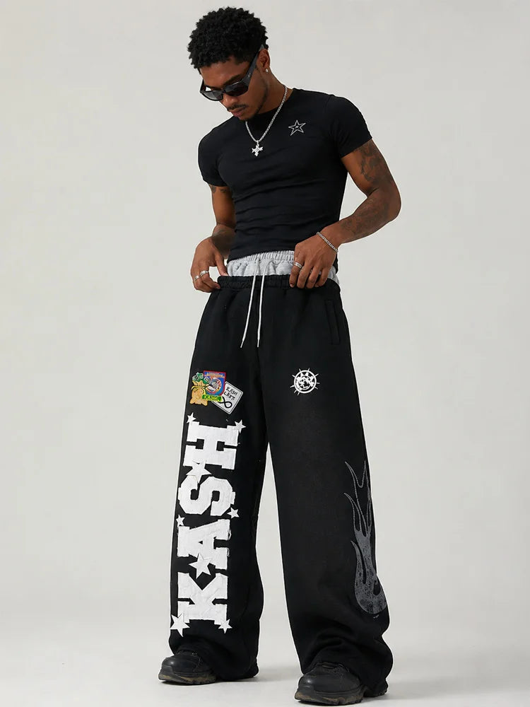 Autumn and winter Fashion High Street Ins Fashion Loose Straight Emboidered Printed Casual Pants