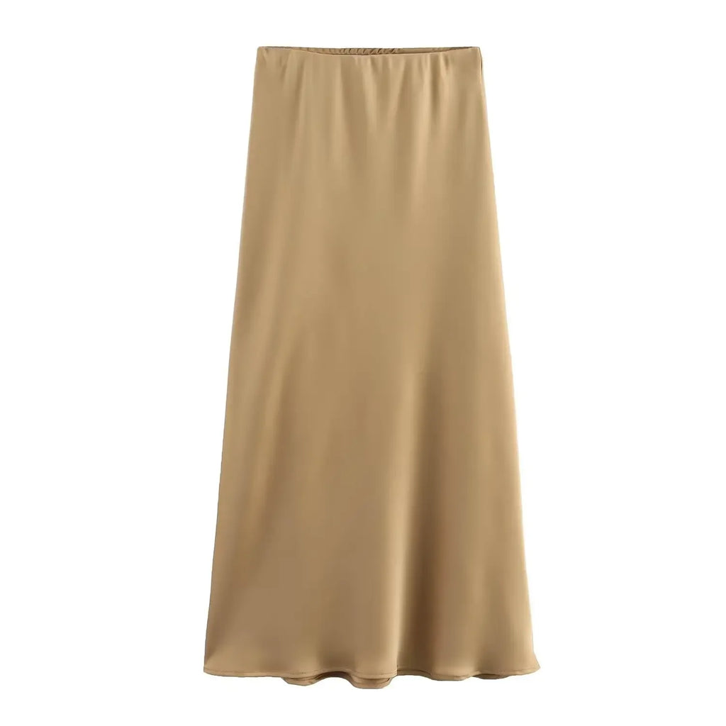 Black Satin skirt Woman High Waist