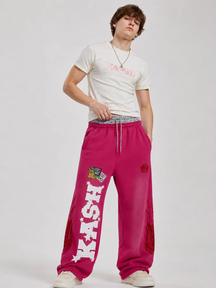 Autumn and winter Fashion High Street Ins Fashion Loose Straight Emboidered Printed Casual Pants