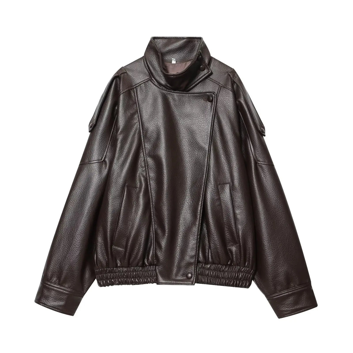 TFMLN Chic Black Faux Leather Jackets Women Long Sleeve