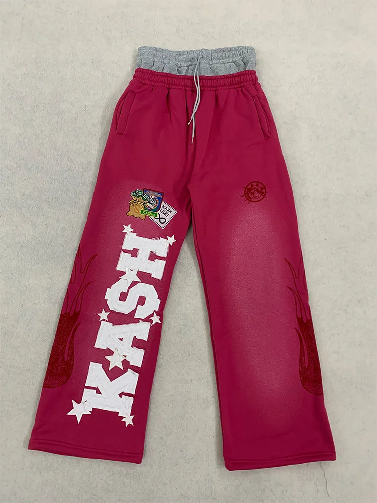 Autumn and winter Fashion High Street Ins Fashion Loose Straight Emboidered Printed Casual Pants