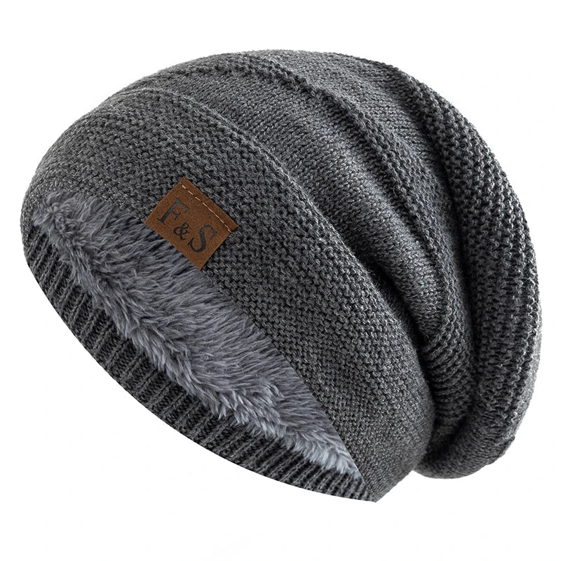 New Unisex Slouchy Winter Hats Add Fur Lined Men And Women Warm Beanie Cap