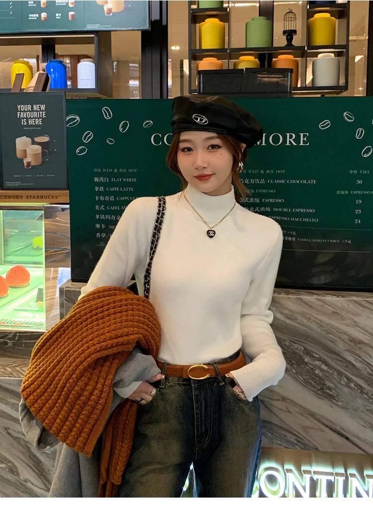 Women's Turtleneck Sweater Winter 2026 Retro with Velvet