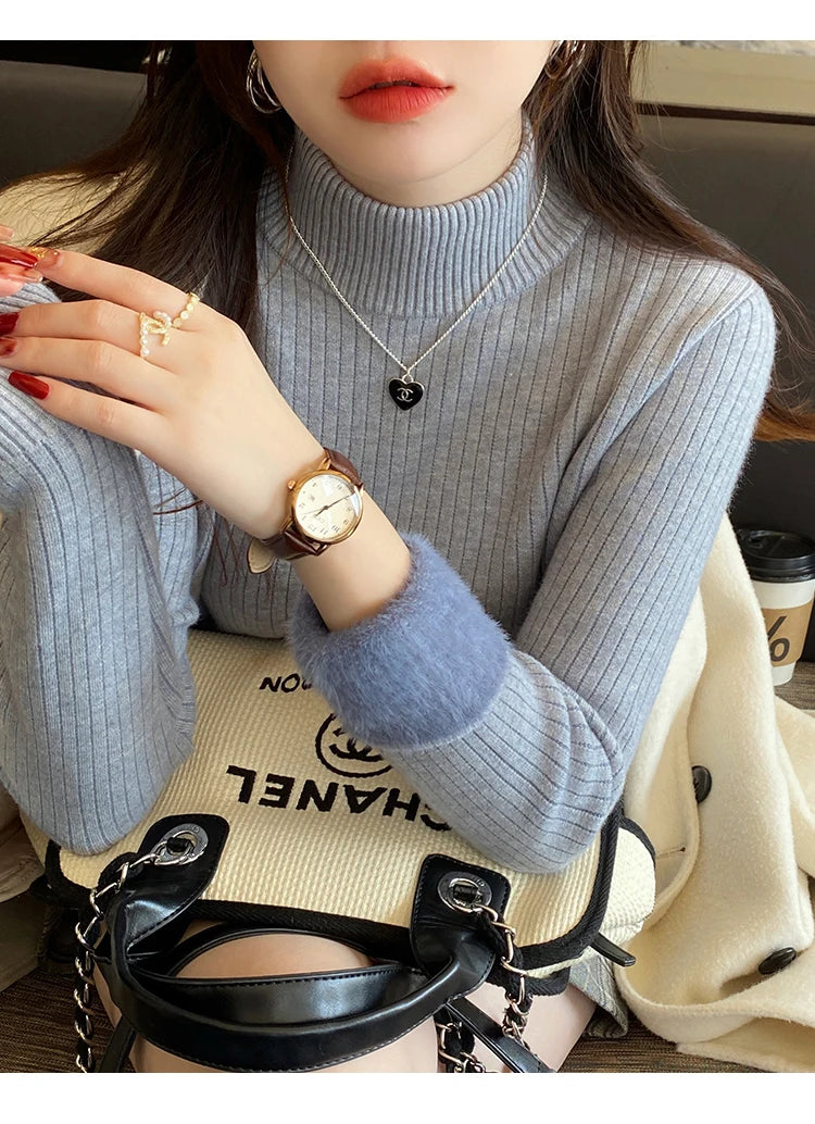 Women's Turtleneck Sweater Winter 2026 Retro with Velvet