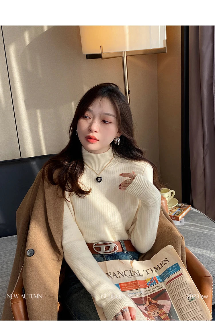 Women's Turtleneck Sweater Winter 2026 Retro with Velvet