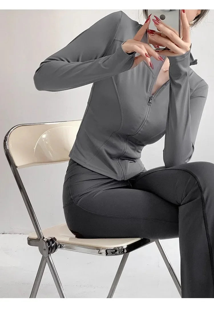 Sun Quick Drying Sports Coat Women's Tight Top Yoga Jacket Long