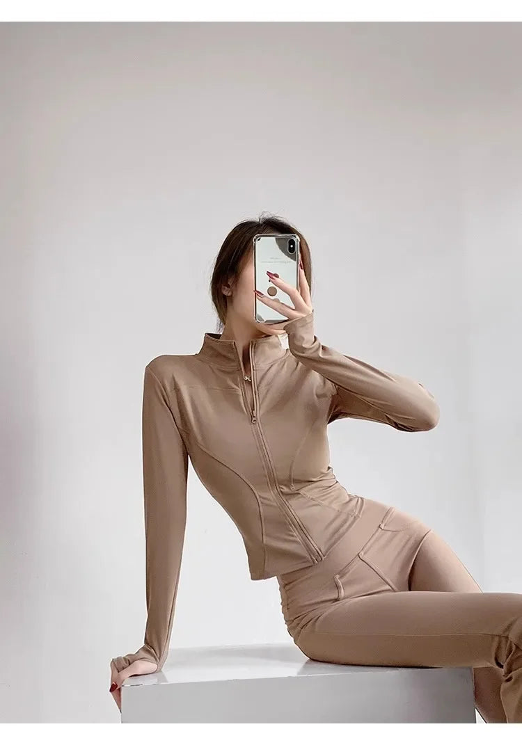 Sun Quick Drying Sports Coat Women's Tight Top Yoga Jacket Long