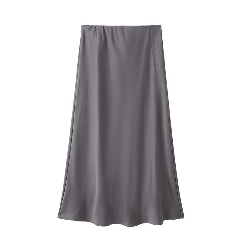 Black Satin skirt Woman High Waist