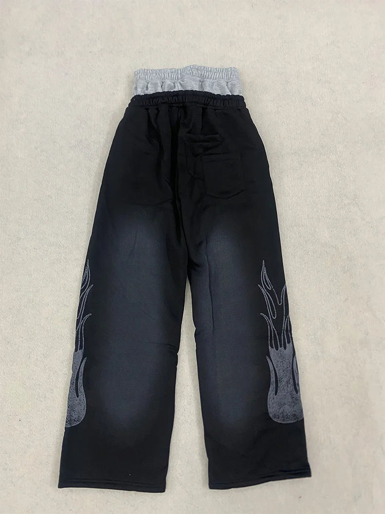 Autumn and winter Fashion High Street Ins Fashion Loose Straight Emboidered Printed Casual Pants