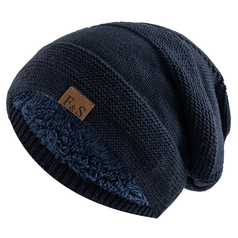 New Unisex Slouchy Winter Hats Add Fur Lined Men And Women Warm Beanie Cap