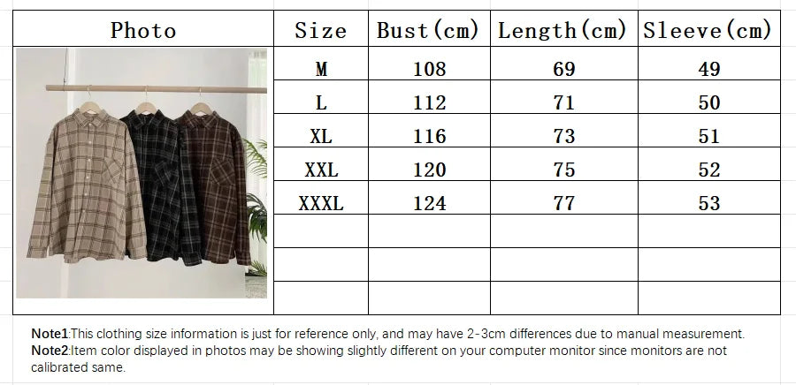Vintage Plaid Shirts Women Autumn Long Sleeve Oversize Button Up