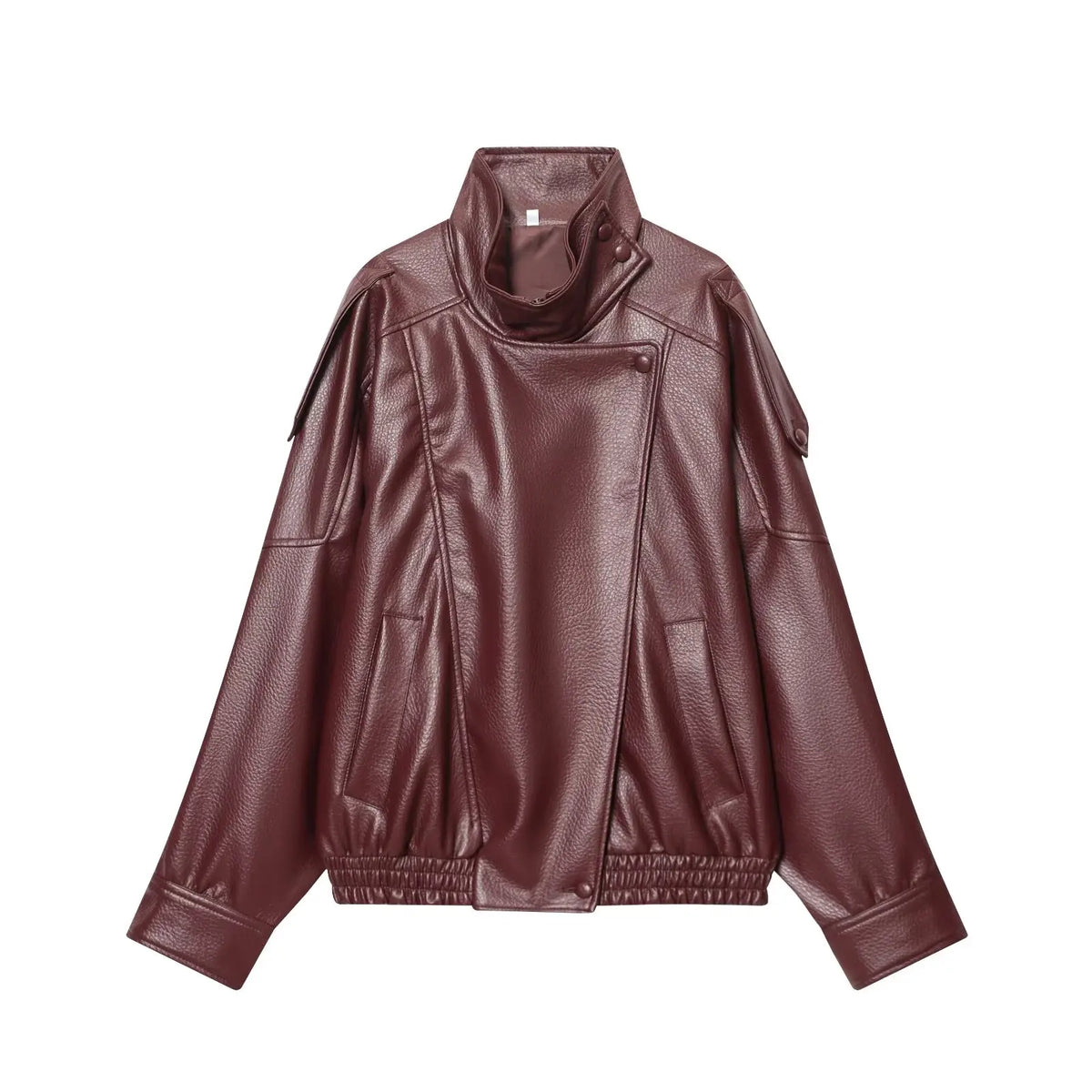 TFMLN Chic Black Faux Leather Jackets Women Long Sleeve