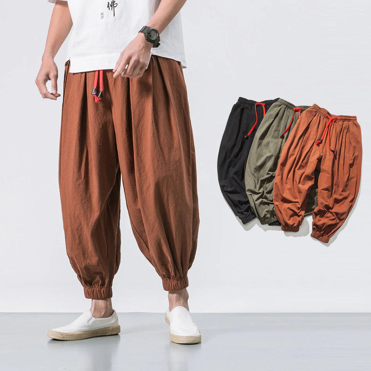Spring Men Loose Harem Pants Chinese Linen