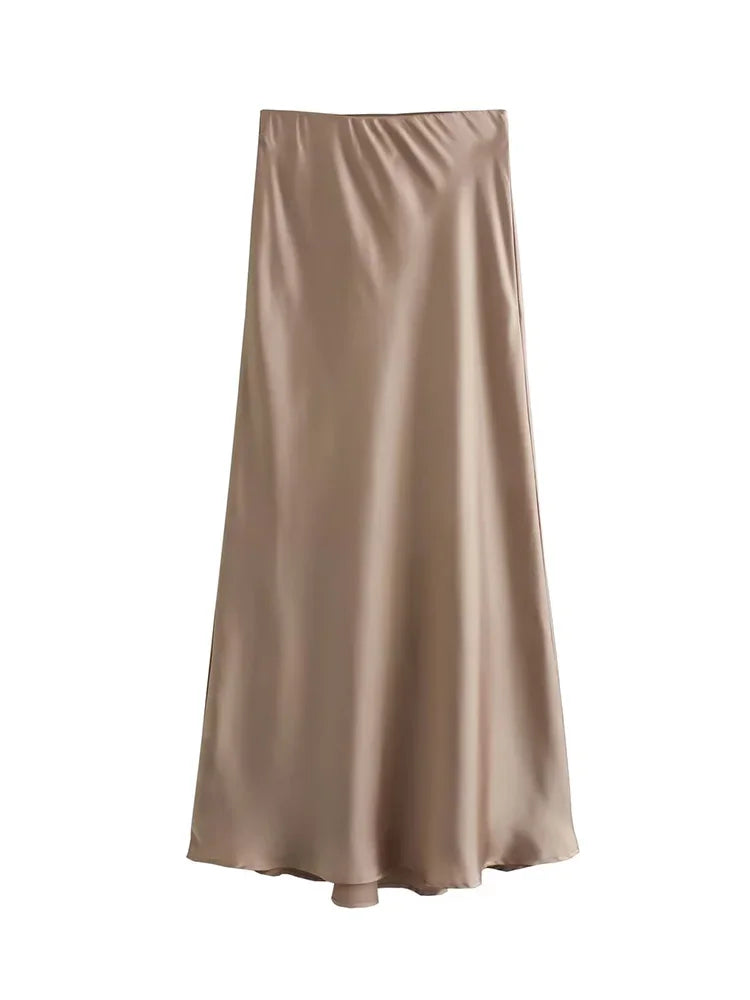 Black Satin skirt Woman High Waist
