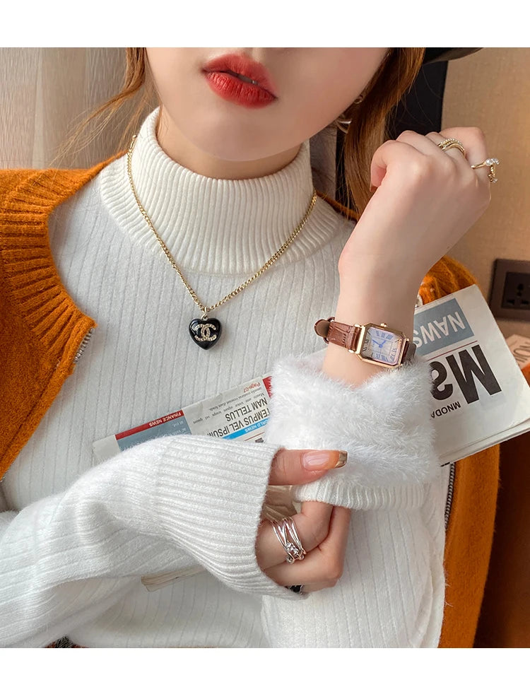 Women's Turtleneck Sweater Winter 2026 Retro with Velvet