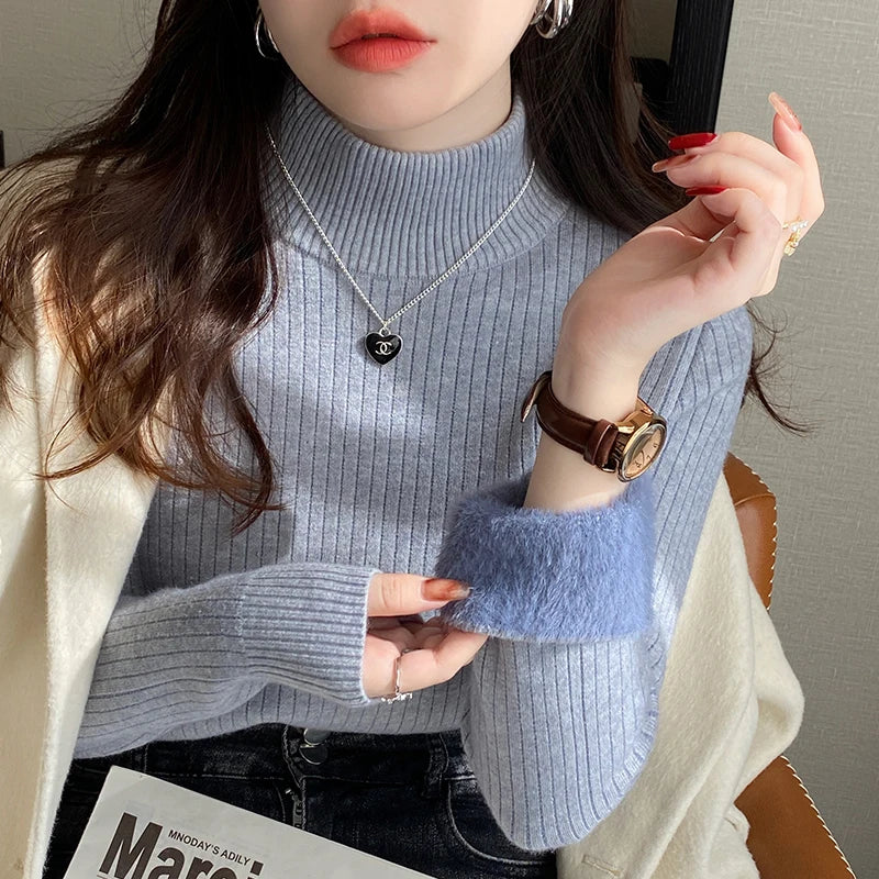 Women's Turtleneck Sweater Winter 2026 Retro with Velvet