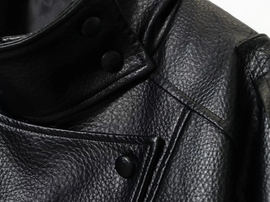 TFMLN Chic Black Faux Leather Jackets Women Long Sleeve