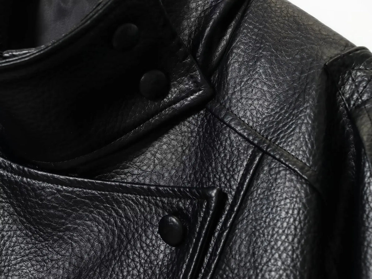 TFMLN Chic Black Faux Leather Jackets Women Long Sleeve