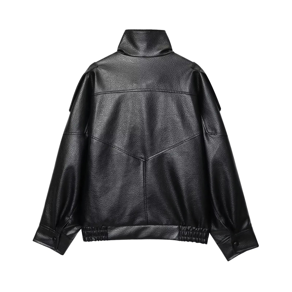 TFMLN Chic Black Faux Leather Jackets Women Long Sleeve