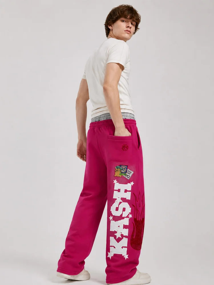 Autumn and winter Fashion High Street Ins Fashion Loose Straight Emboidered Printed Casual Pants
