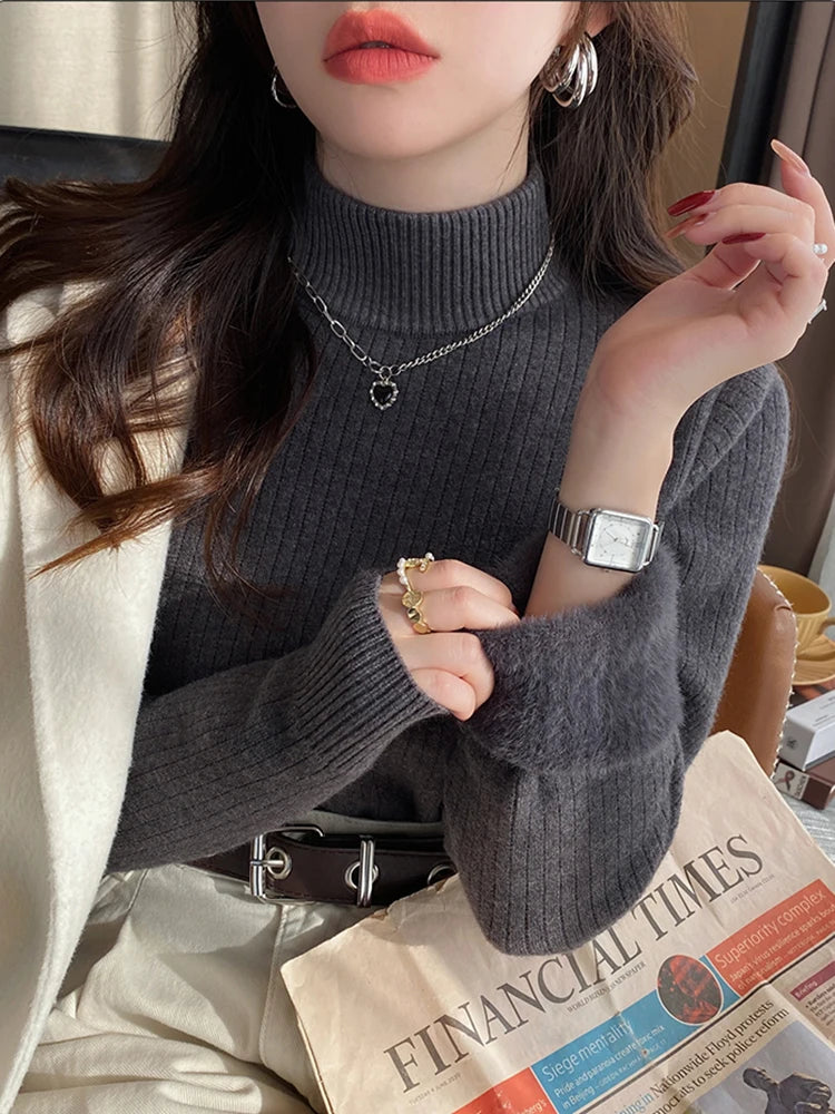 Women's Turtleneck Sweater Winter 2026 Retro with Velvet
