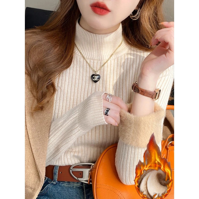 Women's Turtleneck Sweater Winter 2026 Retro with Velvet