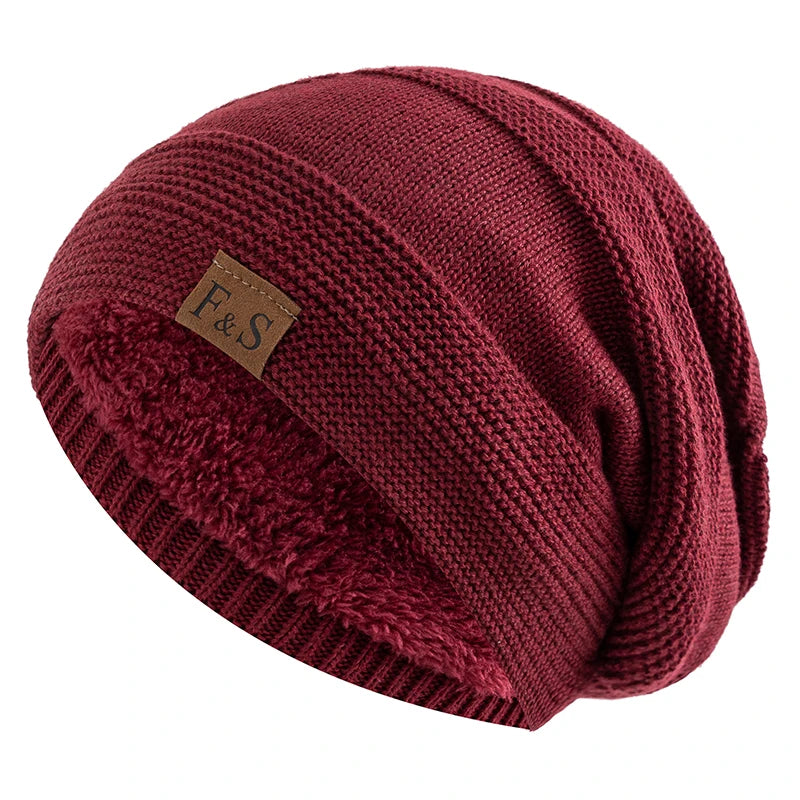 New Unisex Slouchy Winter Hats Add Fur Lined Men And Women Warm Beanie Cap