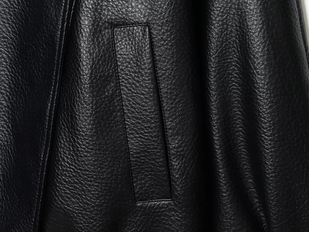 TFMLN Chic Black Faux Leather Jackets Women Long Sleeve
