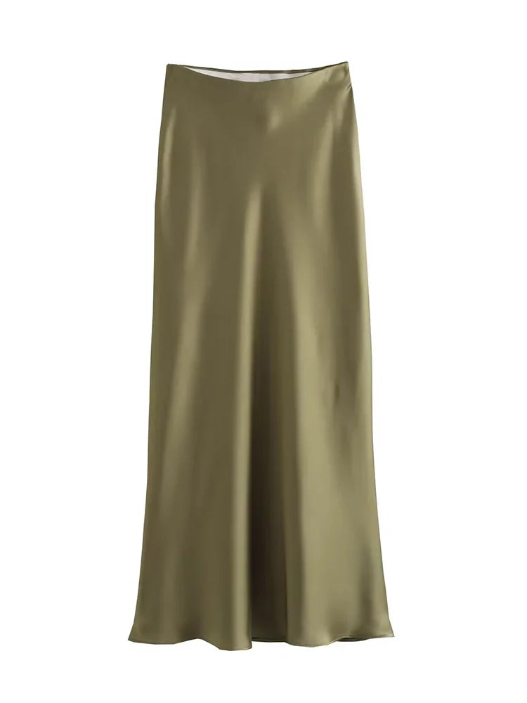 Black Satin skirt Woman High Waist