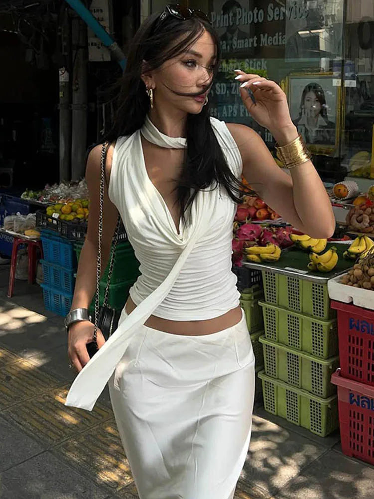 Women's Sexy Sleeveless V-Neck Solid Tank Top Fashion Bandage