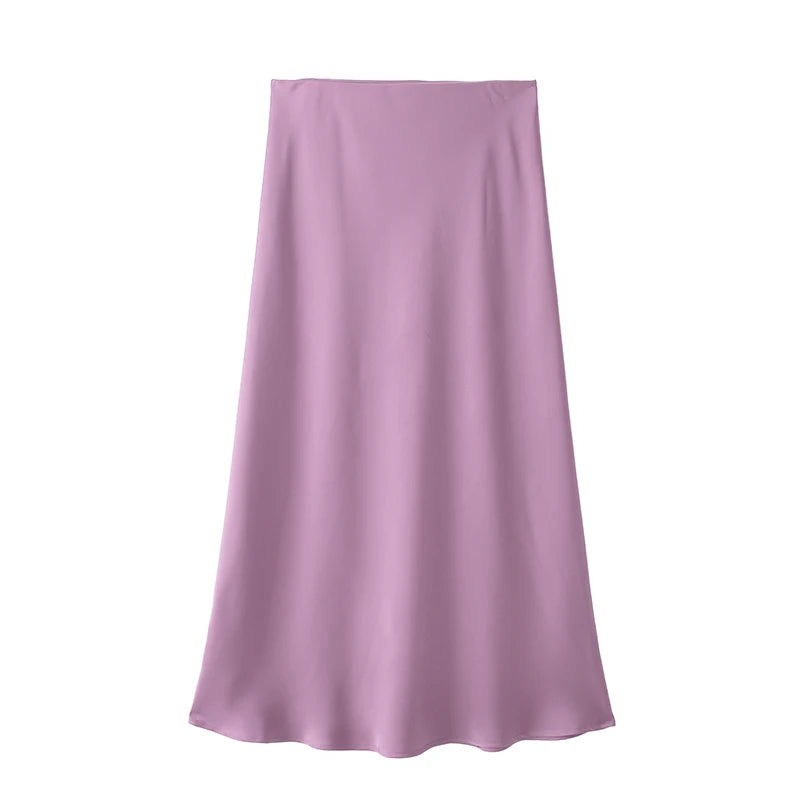Black Satin skirt Woman High Waist