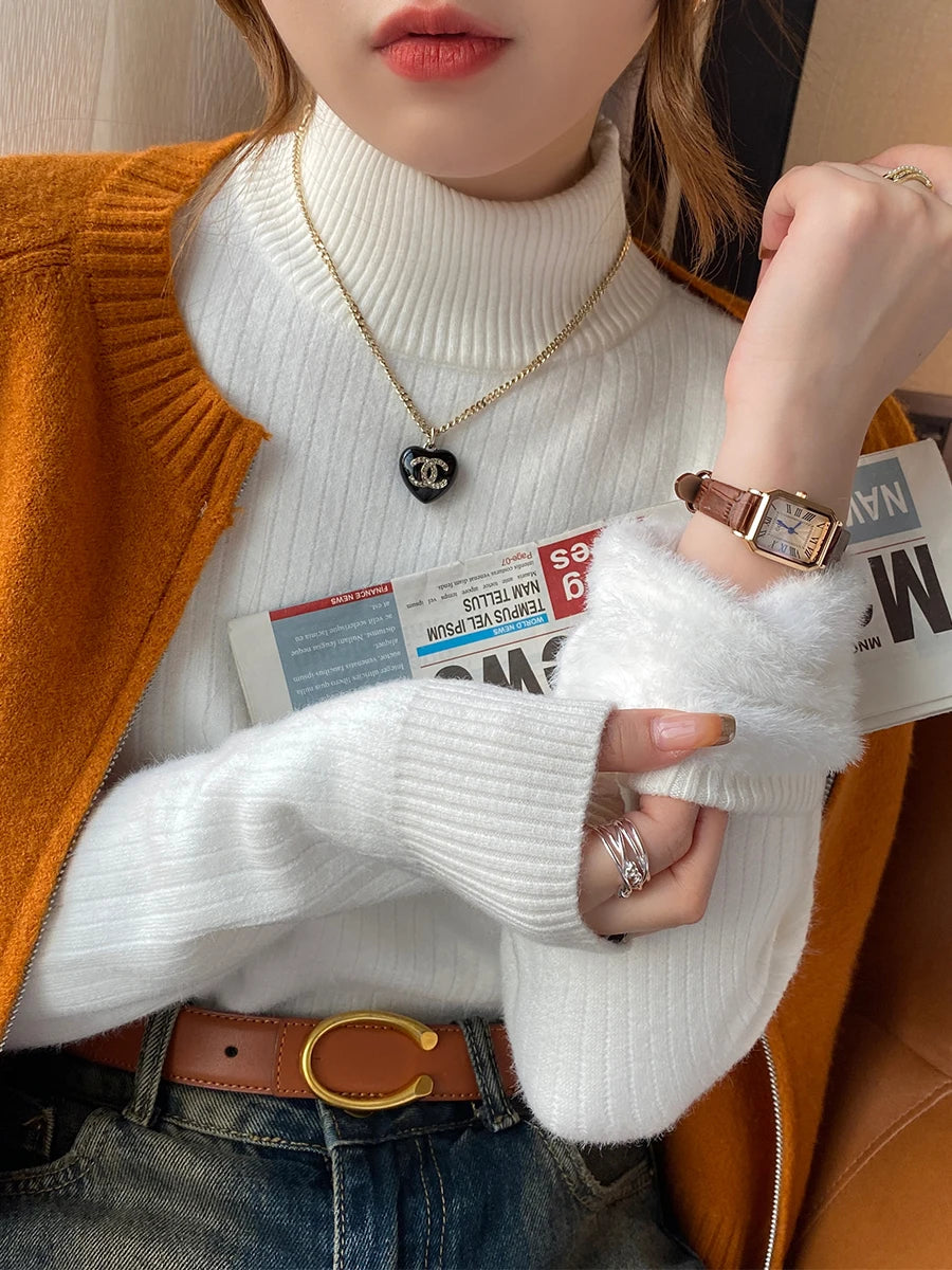 Women's Turtleneck Sweater Winter 2026 Retro with Velvet