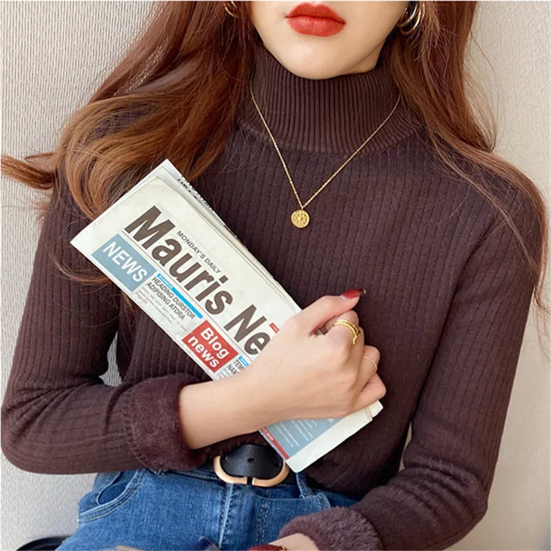 Women's Turtleneck Sweater Winter 2026 Retro with Velvet
