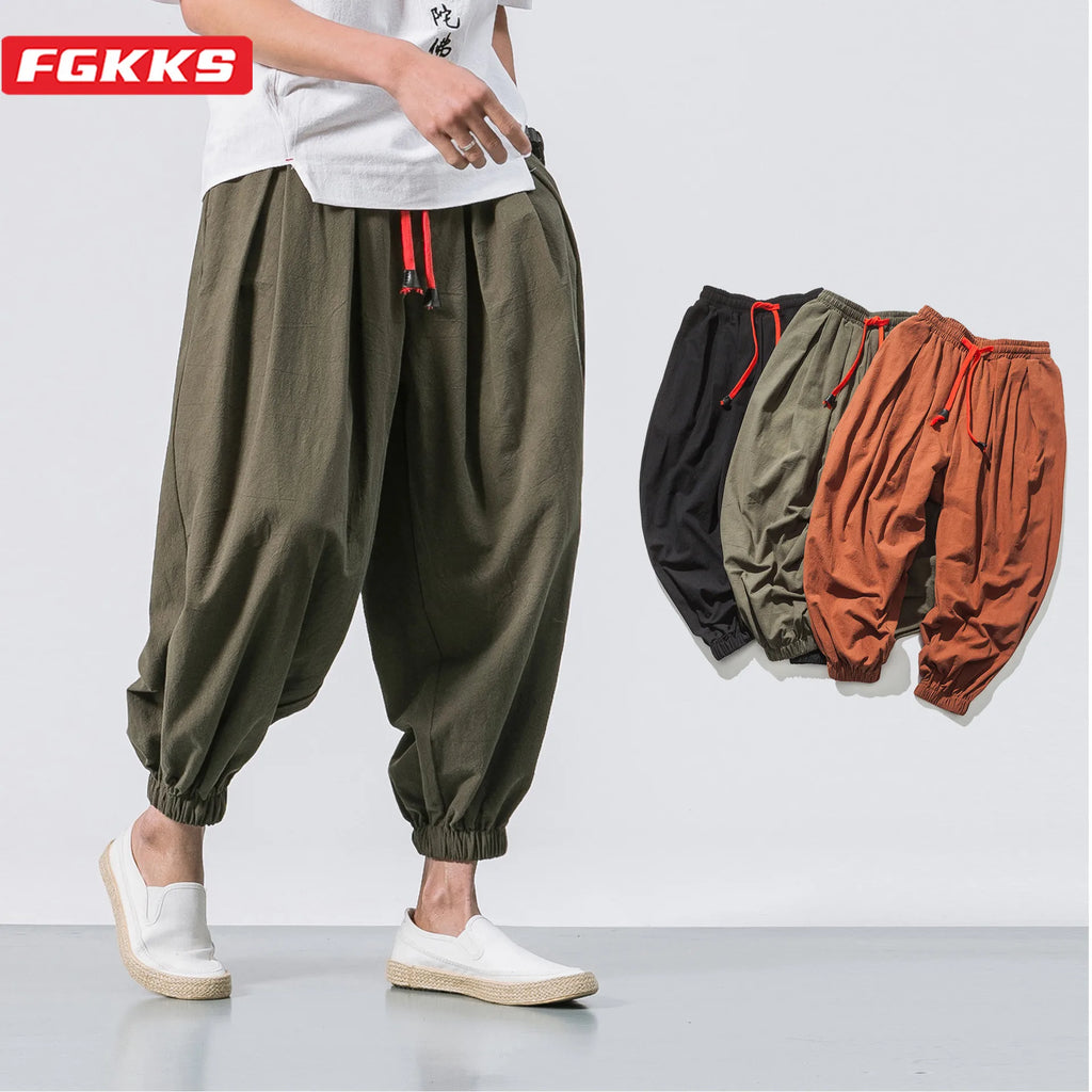 Spring Men Loose Harem Pants Chinese Linen