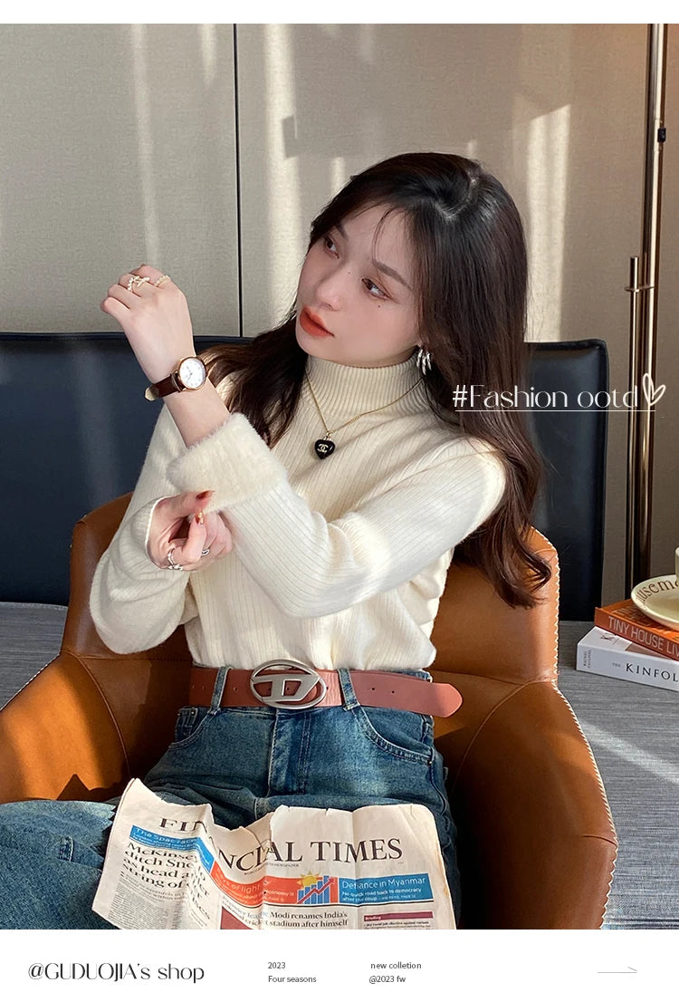 Women's Turtleneck Sweater Winter 2026 Retro with Velvet