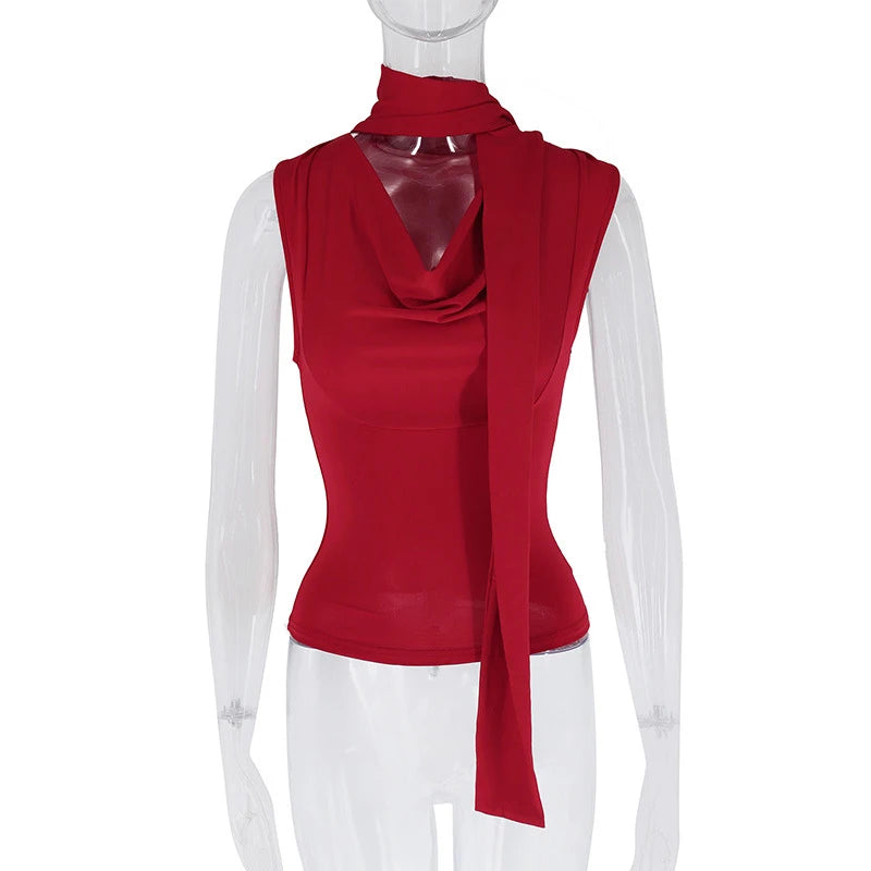 Women's Sexy Sleeveless V-Neck Solid Tank Top Fashion Bandage