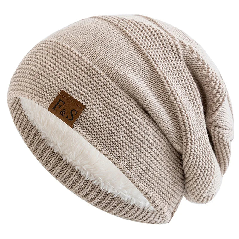 New Unisex Slouchy Winter Hats Add Fur Lined Men And Women Warm Beanie Cap
