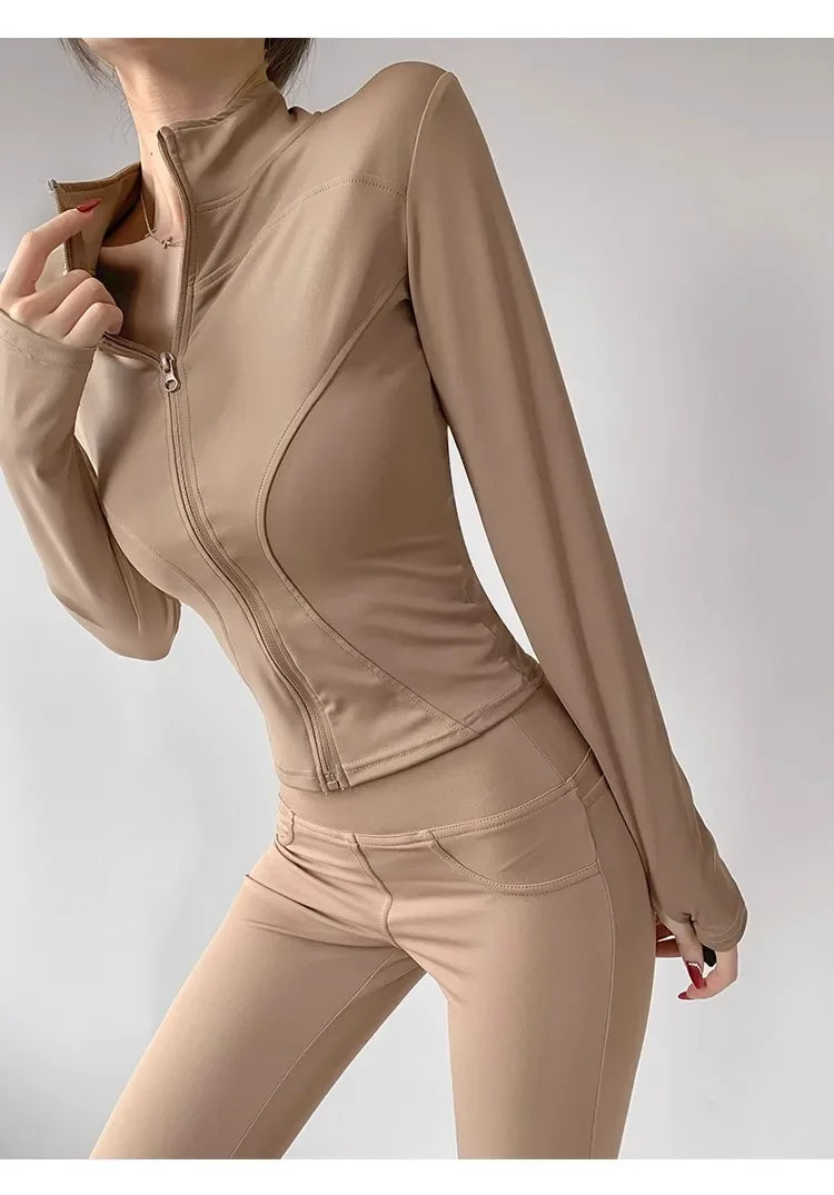 Sun Quick Drying Sports Coat Women's Tight Top Yoga Jacket Long