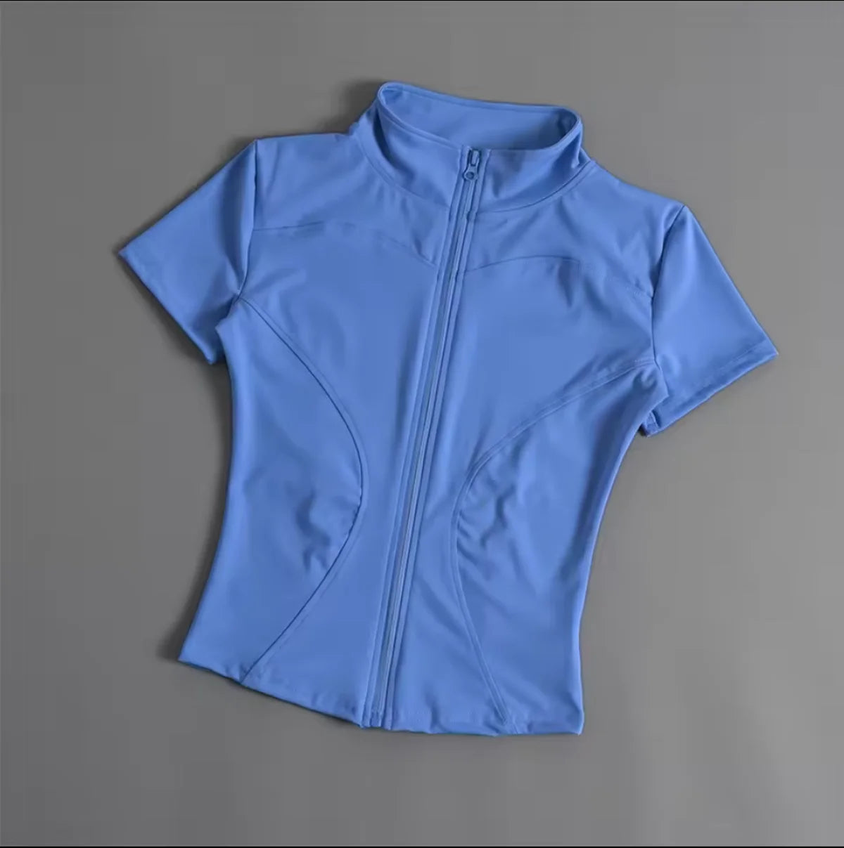 Summer Solid Zipper Slimming Coat Women Short Sleeve Stand Collar